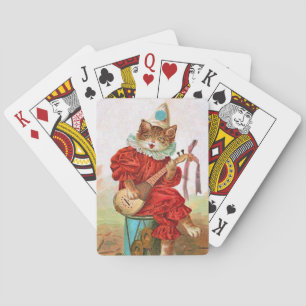 Vintag Clown Musical Cat Mandolin Drum Bicycle Pl Spielkarten