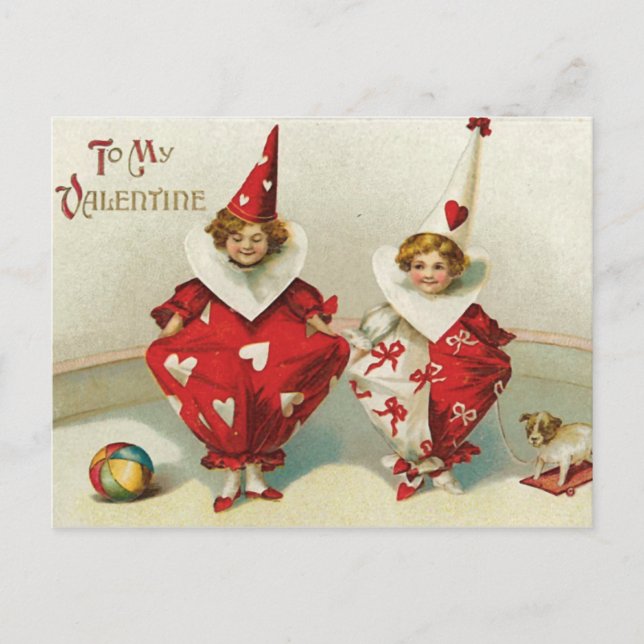 Vintag Clown Valentine Feiertagspostkarte (Vorderseite)