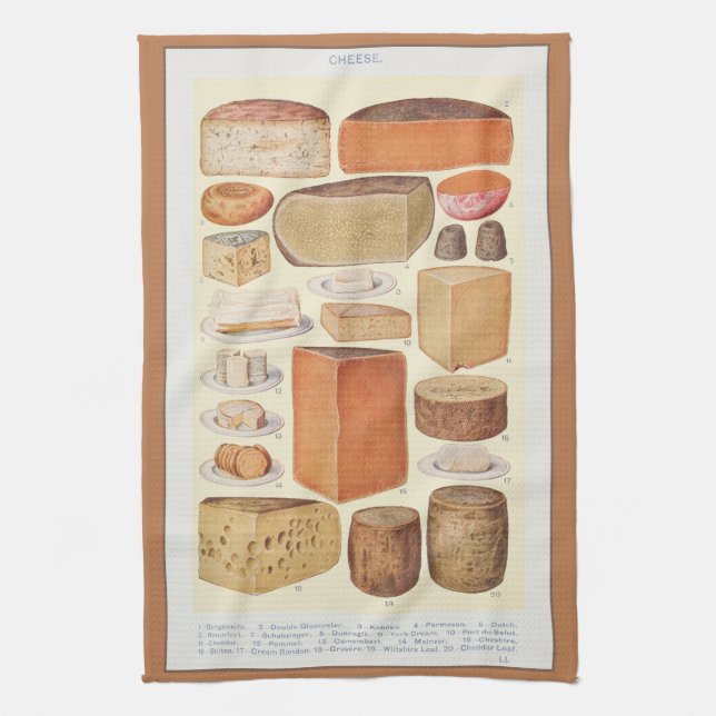 Vintag Collage of Household Cheeses, Beeton, 1923 Geschirrtuch (Vertikal)