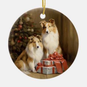 Vintag Collie Christmas Keramik Ornament