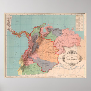 Vintag Colombia Map (1890) Poster