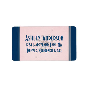 Vintag Compass Navy Pink Gray Wedding Address Adressaufkleber