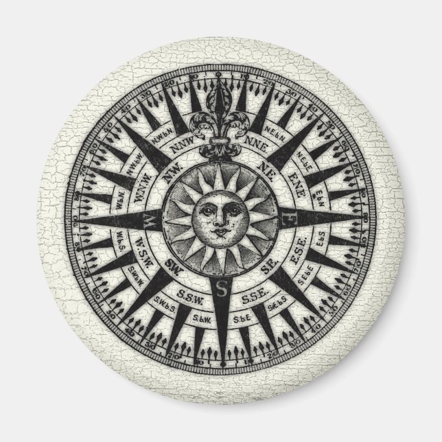 Vintag Compass Rose Sun Magnet (Vorne)