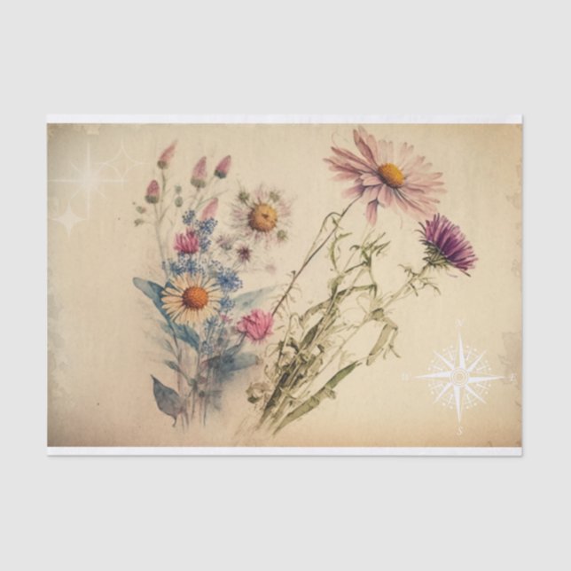 Vintag Compass-Wildblume Seidenpapier (Vorderseite)