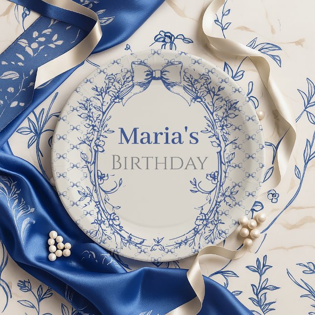 Vintag Coquette Blue Bow Blumengeburt Pappteller (Von Creator hochgeladen)