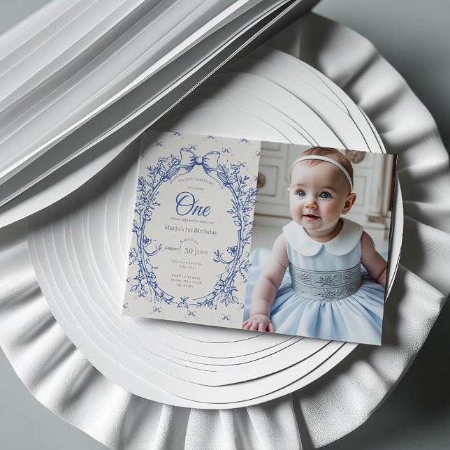 Vintag Coquette Blue Bow Einladung (Von Creator hochgeladen)