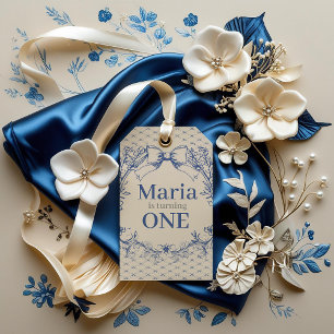 Vintag Coquette Blue Bow zum ersten Mal Geschenkanhänger