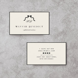 Vintag Coquette Ribbon Monogram Luxury Elfenbeinch Visitenkarte