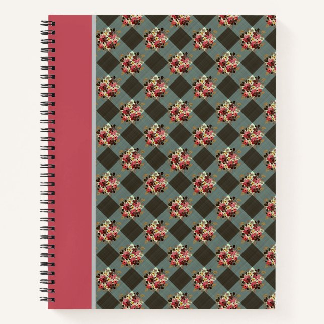 Vintag Country Gray Gingham Floral Notebook Notizbuch (Vorderseite)