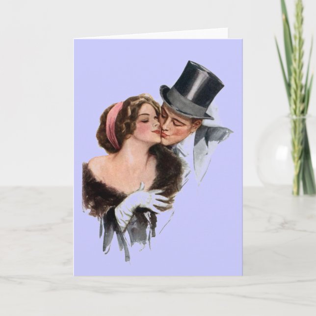 Vintag Couple Kiss Feiertagskarte (Vorderseite)