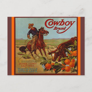 Vintag Cowboy Brand Fruchtsteerte Rinder Postkarte