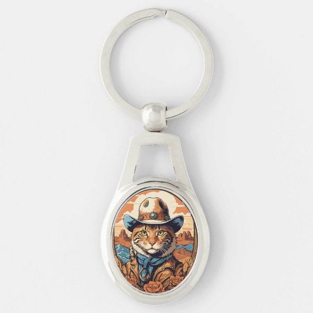 Vintag Cowboy Cat Design Schlüsselanhänger (Vorderseite)