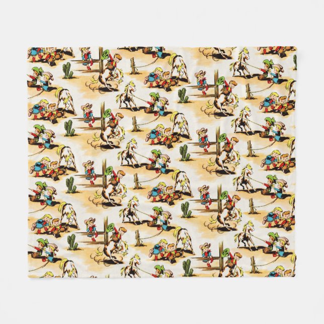 Vintag Cowboy Cowgirl Country Kids Pony Cactus Fleecedecke (Vorderseite (Horizontal))