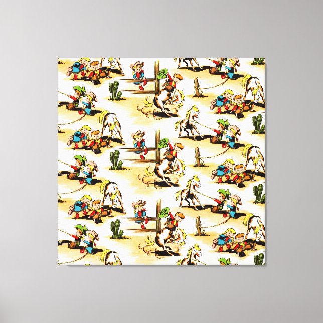 Vintag Cowboy Cowgirl Country Kids Pony Cactus Leinwanddruck (Vorderseite)