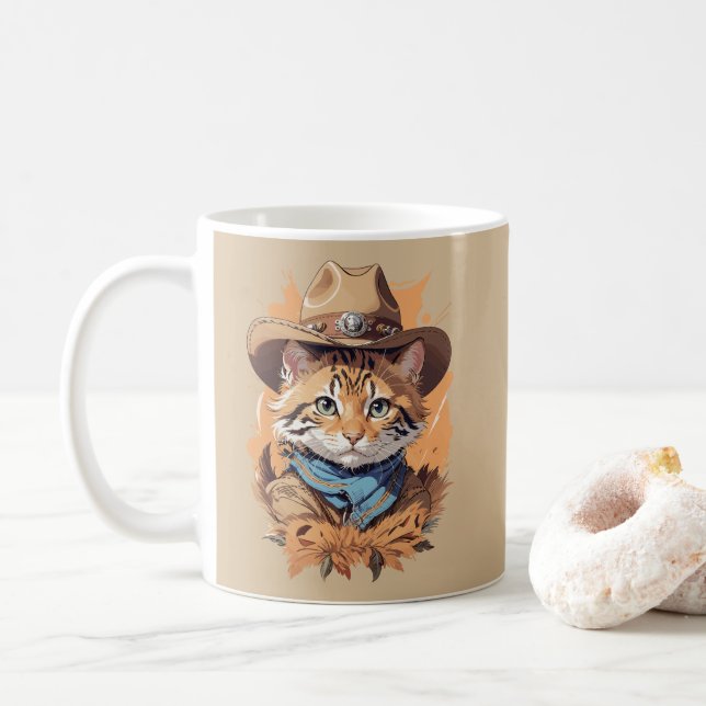 Vintag Cowboy Kitten Design Kaffeetasse (Mit Donut)