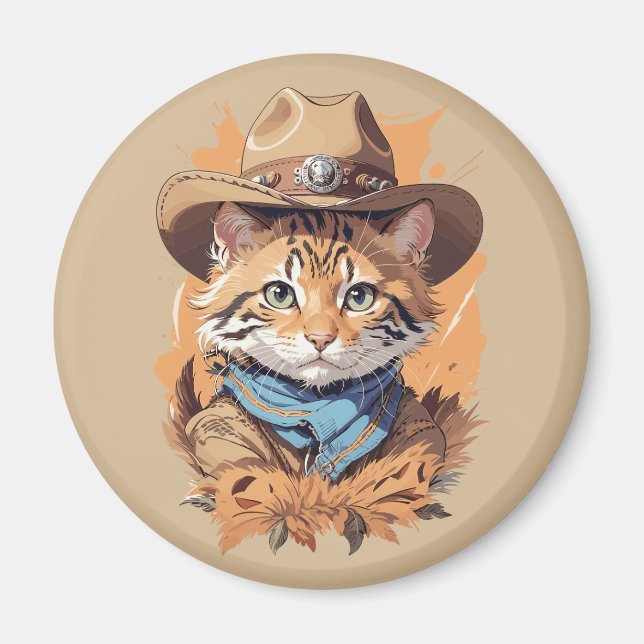 Vintag Cowboy Kitten Design Magnet (Vorne)
