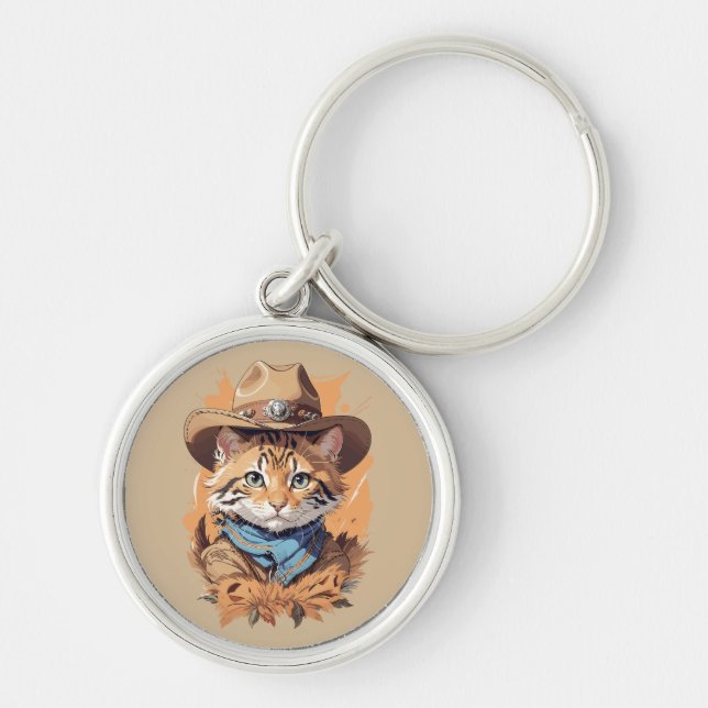 Vintag Cowboy Kitten Design Schlüsselanhänger (Vorne)