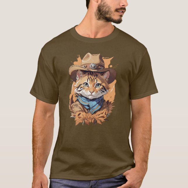Vintag Cowboy Kitten Design T-Shirt (Vorderseite)