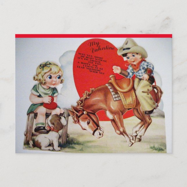 Vintag Cowboy on Bucking Bronco Valentine Postkarte (Vorderseite)