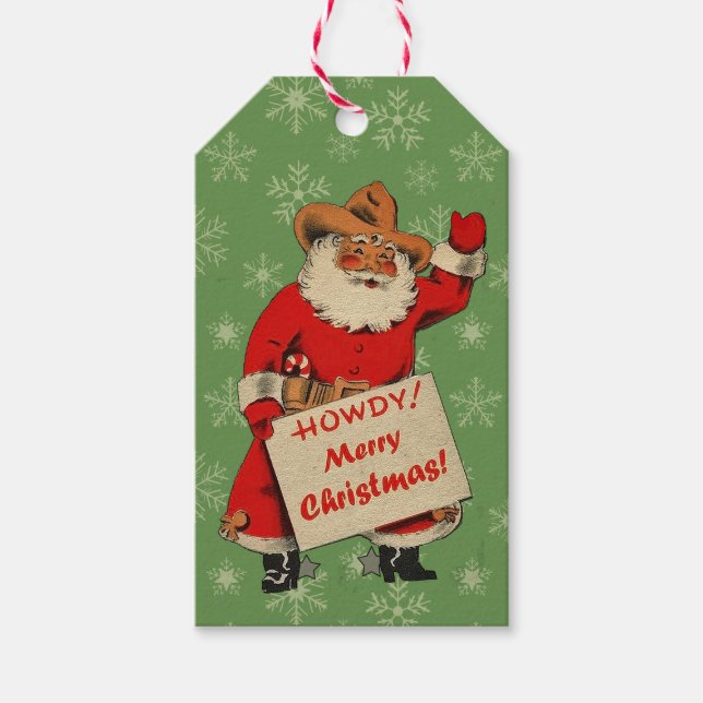 Vintag Cowboy Santa Geschenkanhänger (Vorderseite)