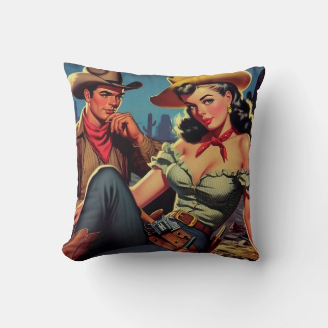 Vintag Cowboy und Cowgirl Kissen (Vorderseite)