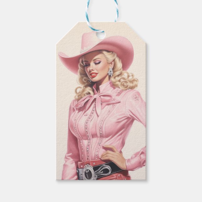 Vintag Cowgirl Pinup Geschenkanhänger (Vorderseite)