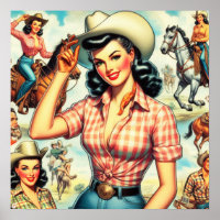 Vintag Cowgirl Seamless Illustration