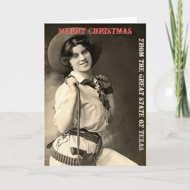 Vintag Cowgirl Texas Frohe Weihnachten (Vorderseite)