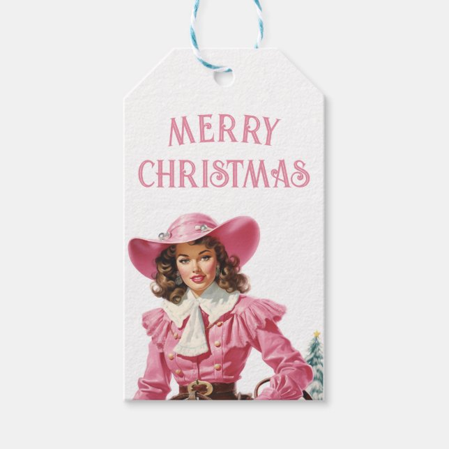 Vintag Cowgirl Weihnachtsfest Geschenkanhänger (Vorderseite)