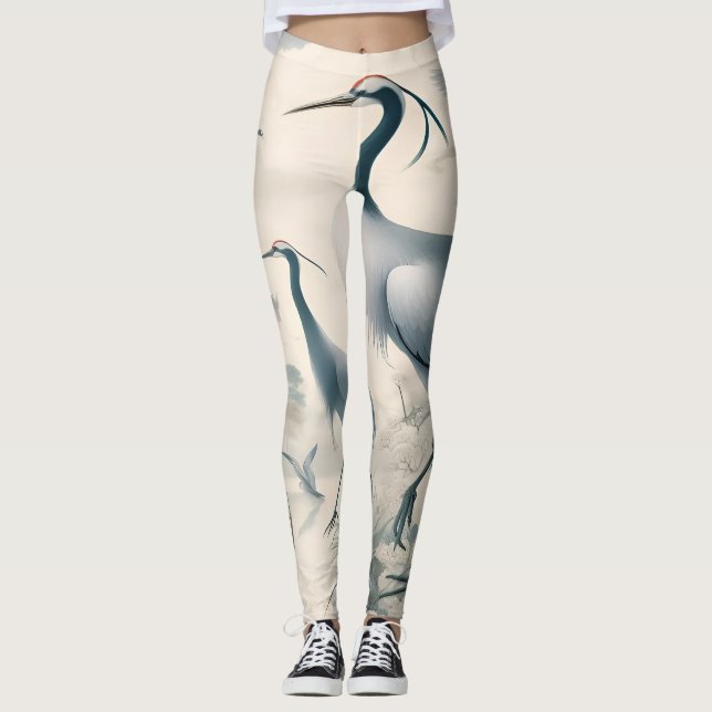 Vintag Cranes Crane Birds Wallpaper Leggings (Vorderseite)
