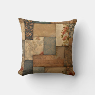 Vintag Crazy Quilt Patchwork in Brown Kissen
