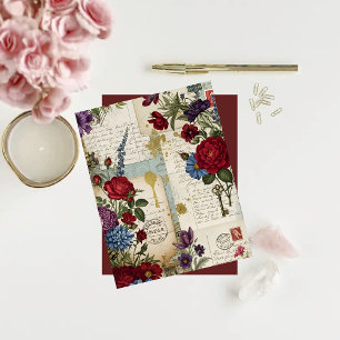 Vintag Crimson Blooms Ephemera Scrapbook Paper