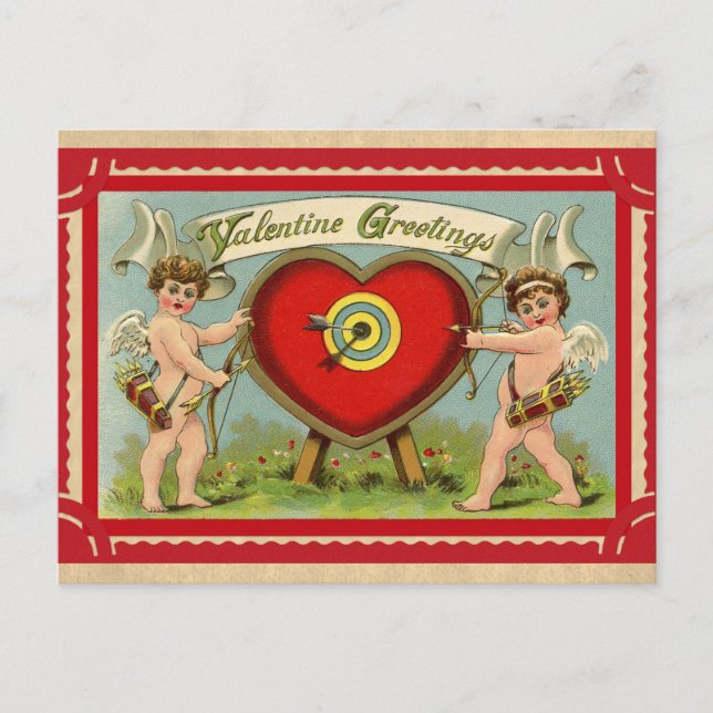 Vintag Cupid Cherub Valentinstag Grüße Postkarte (Vorderseite)