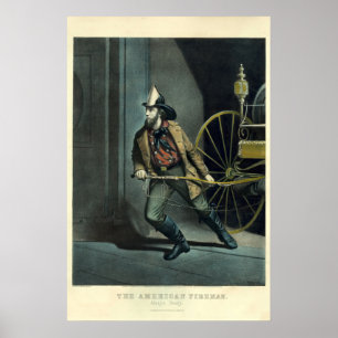 Vintag Currier & Ives Der amerikanische Feuerwehrm Poster