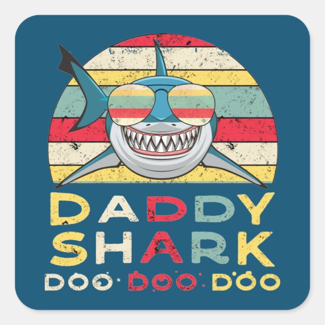 Vintag Daddy Shark "Doo Doo Doo" Quadratischer Aufkleber (Vorderseite)