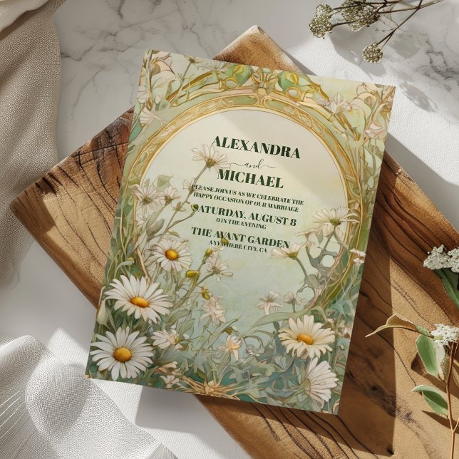 Vintag Daisies Wedding Art Nouveau Einladung (Von Creator hochgeladen)