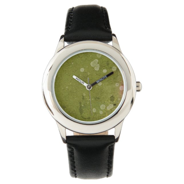 Vintag Daisy Floral Green Wallpaper Armbanduhr (Vorderseite)