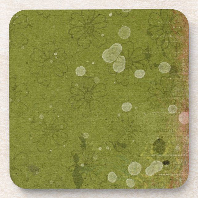 Vintag Daisy Floral Green Wallpaper Untersetzer (Vorderseite)