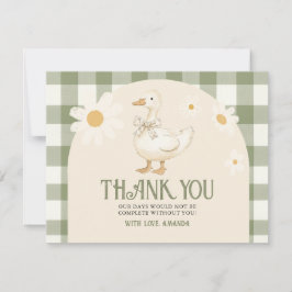 Vintag Daisy Green Goose Baby Shower Gingham Dankeskarte