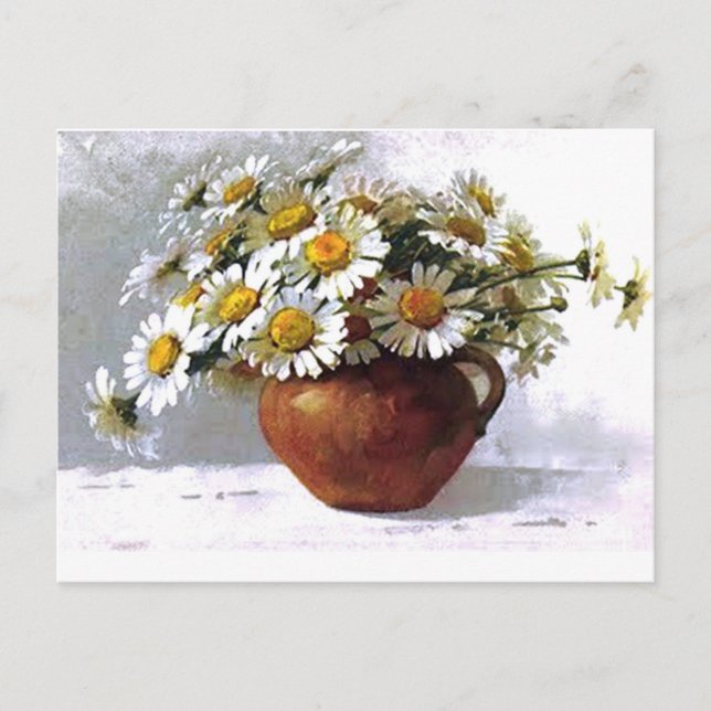 Vintag Daisy Vase Postkarte (Vorderseite)