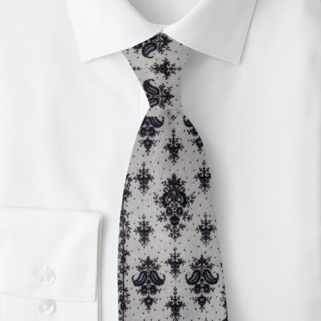 Vintag Damask Black and Gray Krawatte (Von Creator hochgeladen)