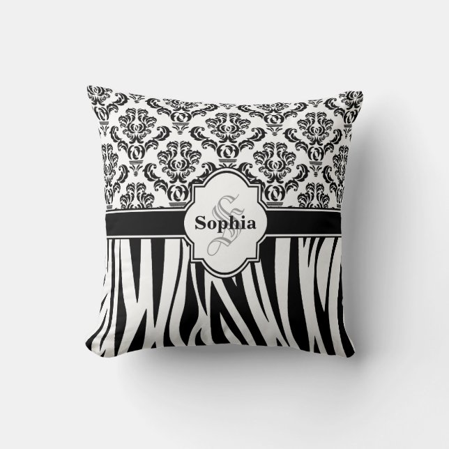 Vintag Damask Coole Zebrastreifen Kissen (Vorderseite)