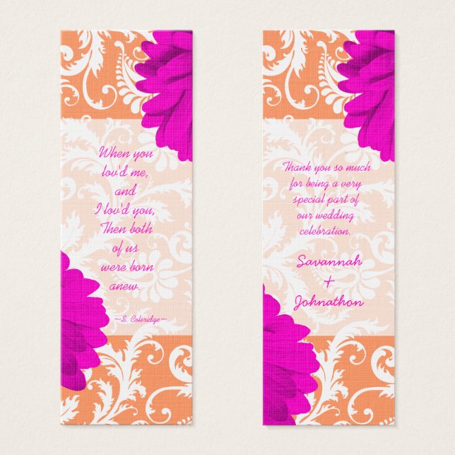 Vintag Damask Gerber Daisy Wedding Tags (Vorne & Hinten)