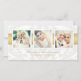 Vintag Damask Gold Hochzeit Foto Collage Dankeskarte