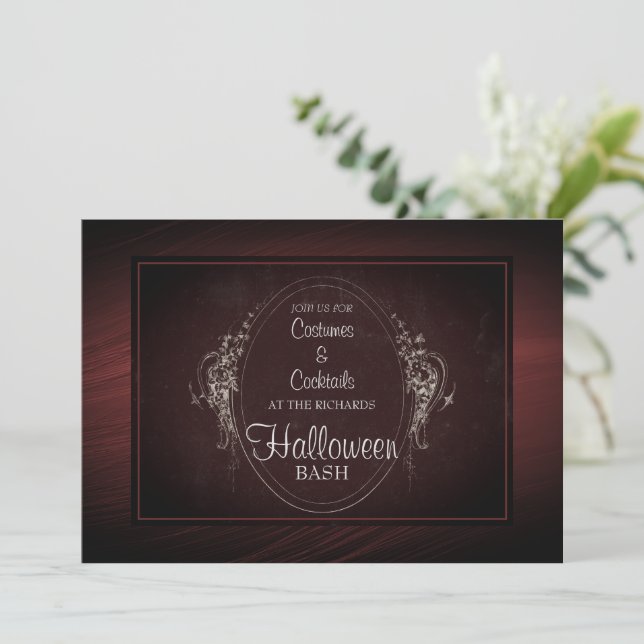 Vintag Damask Gothic Halloween Einladung (Stehend Vorderseite)