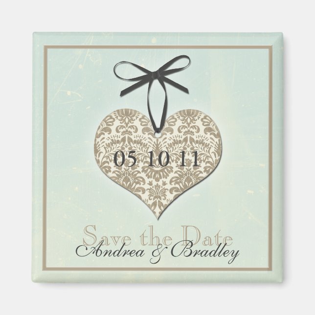 Vintag Damask Heart Monogram Wedding Magnet (Vorne)