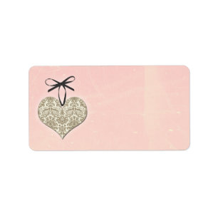 Vintag Damask Heart Pink Wedeladresse Adressaufkleber