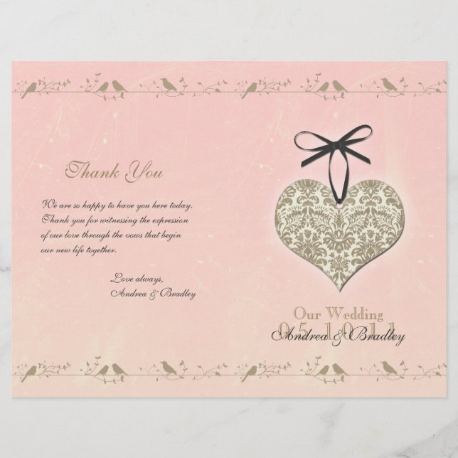 Vintag Damask Heart Wedding Program (Vorderseite)