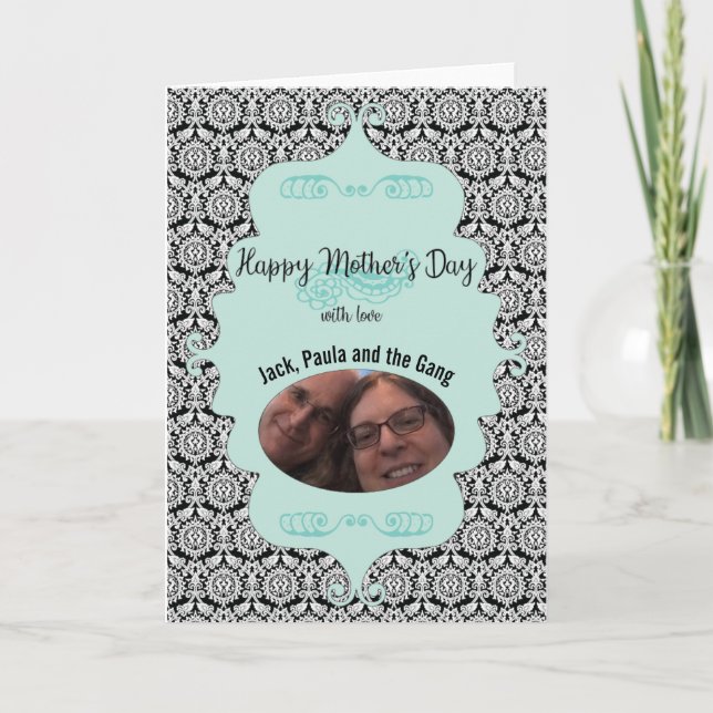 Vintag Damask Keepake Blue Happy Mother Day Karte (Vorderseite)
