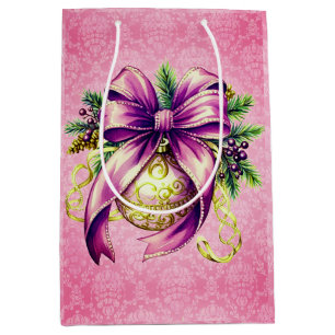 Vintag Damask Lila Rosa Ornamente Weihnachten Mittlere Geschenktüte